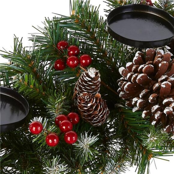 30-Inch Artificial Christmas Centerpiece w/ Candle Holders, Berries & Pine Cones - Picture 2 of 6